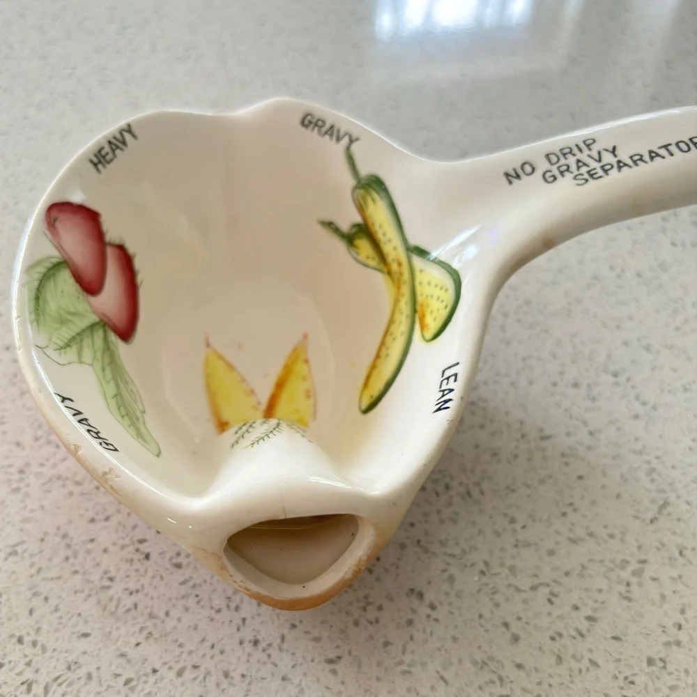 Vintage Gravy Boat Ceramic No-Drip Gravy Separator Server Vegetable Design Japan